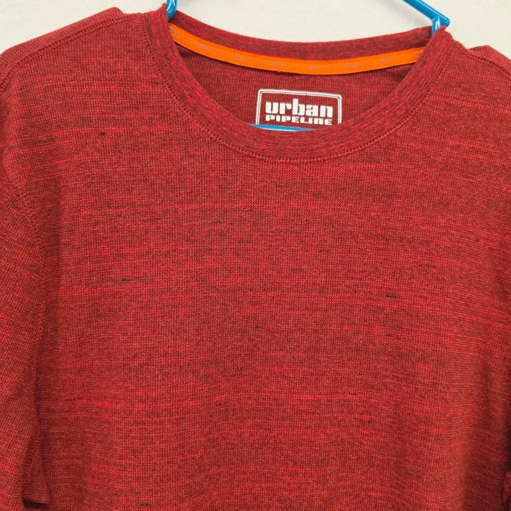 L Urban Pipeline Mens Long Sleeve Crew Neck Shirt Burgundy Red Heather Max Flex - Picture 2 of 9
